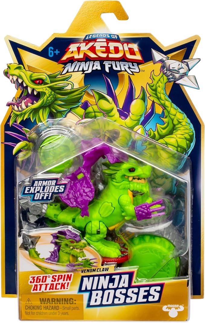 Legends of Akedo Ninja Bosses, Venom Claw, 3" Tall Battling Action Figure with 360˚ Tail Whip and Claw Attack Spin Action, Double Defense Armor That Pops Off When Struck, 4 Ninja Bosses to Collect