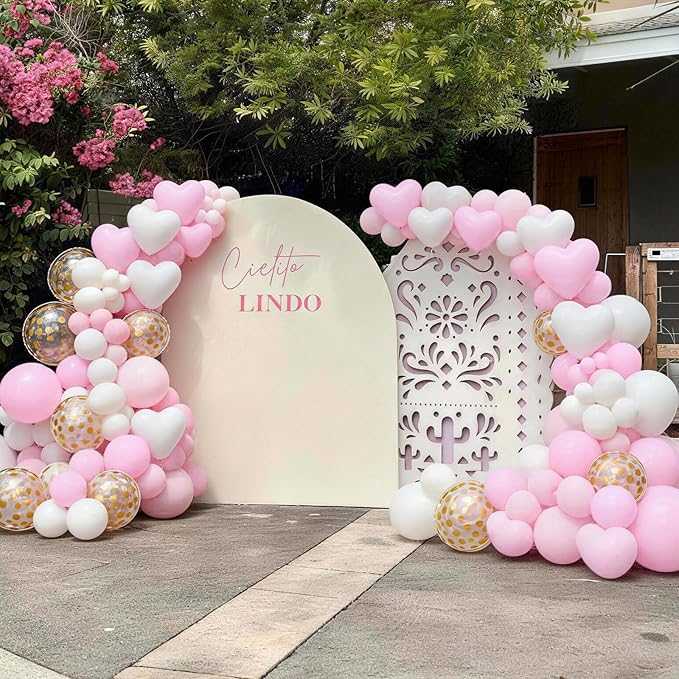 Pink Balloons, 60 Pcs Pastel Light Baby Pink and Pearl White Heart Latex Balloons, 12 Inch Double Stuffed & Gold Confetti Balloon for Girls Women Birthday Wedding Bridal Baby Shower Bachelorette Party