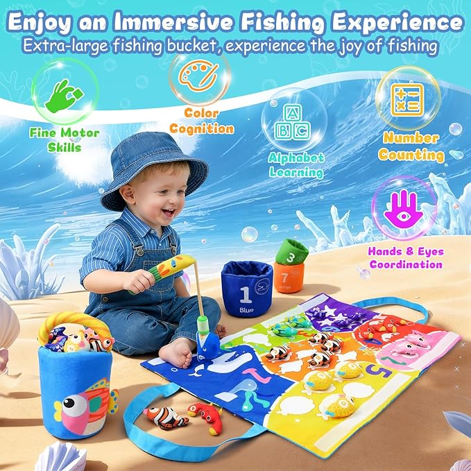 Montessori Toys for 1 Year Old, 40PCS Upgrade Fishing Game Toys for Toddlers 1-3, Educational Baby Toy for Color Sorting, Number & Alphabet Learning, Birthday Gifts for Baby Boy Girl Age 1 2 3