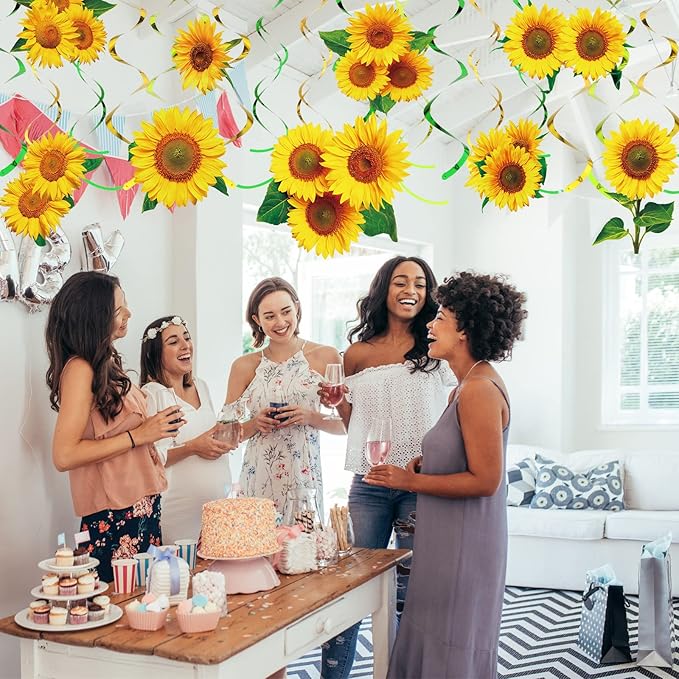 Spakon 30 Pieces Sunflower Hanging Swirls Decorations Sunflower Foil Swirls Ceiling Wall Decor for Themed Birthday Baby Shower Party Supplies