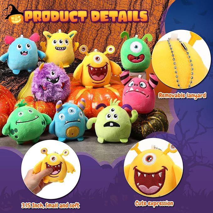 Libima 9 Pcs Mini Stuffed Animals Bulk Adopt a Pet Party Favors 3.15 Inch Small Plush Keychains Cute Ornaments Toys for Baby Shower Birthday Gift Bags Fillers Easter Basket Stuffers(Monsters)