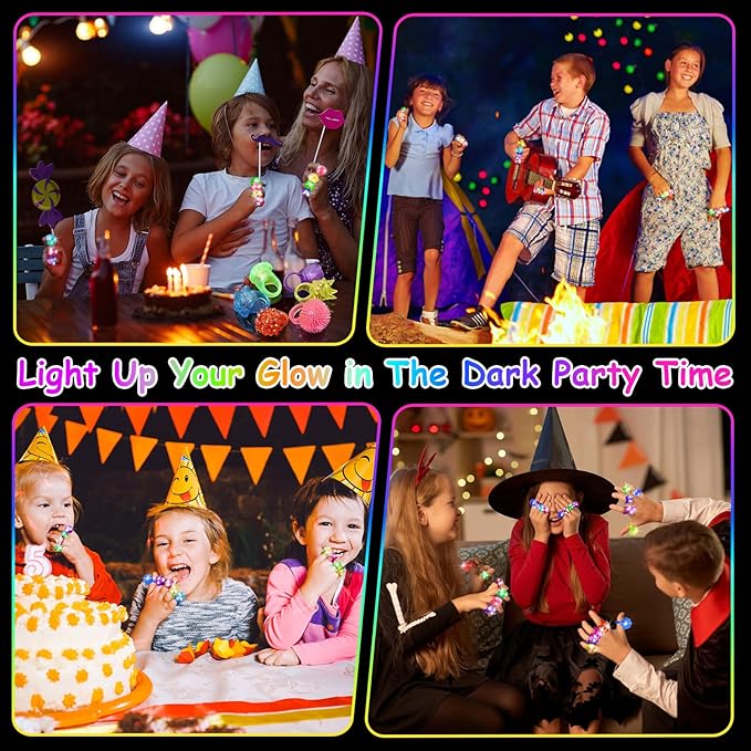 Party Favors 100 Pcs Light Up Rings, Glow In The Dark Party Supplies, 6 Style Flashing Glow In The Dark Rings for Adults & Kids, LED Ring for Birthday, Concert, Raves, Halloween, Christmas