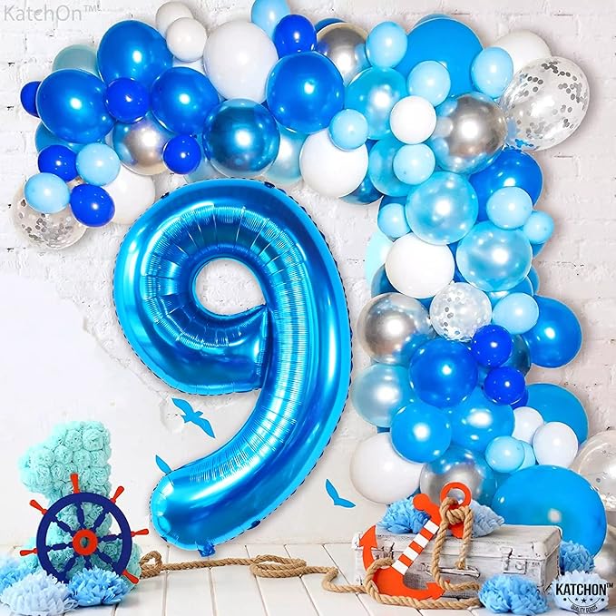 KatchOn, Giant Blue Number 9 Balloon - 40 Inch | Foil 9 Birthday Balloon for 9th Birthday Decorations | 9th Anniversary Decoration | Blue Party Decoration