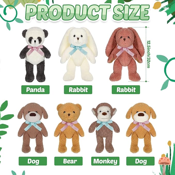 Civaner 7 Pcs Stuffed Animals Bulk 12.5 Inch Cute Soft Animal Plush Toys for Kids Birthday Gifts Baby Shower Party Decorations (Bright Color,Jungle)
