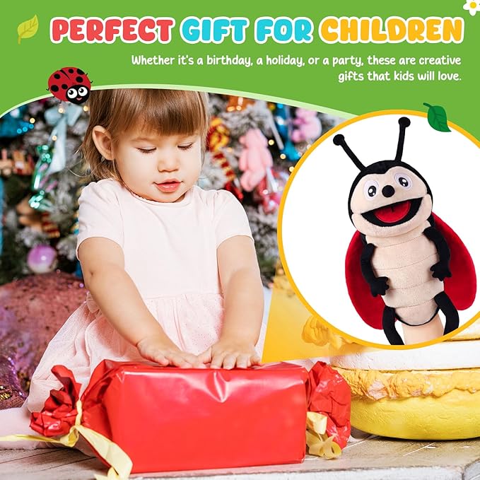 Animal Hand Puppets 11 Inch Insect Plush Ladybug Ant Dragonfly Caterpillar Puppet Toys Role-Play Puppets for Kids Storytelling Imaginative Pretend Play Teaching Preschool(Ladybug)