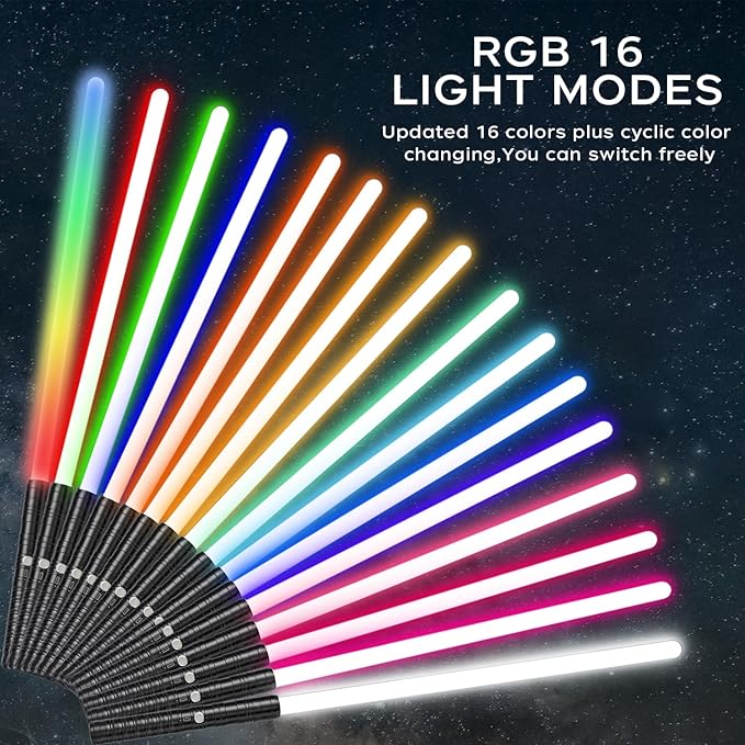Lightsabers Metal Hilt Dueling Light Sabers RGB 16 Color, FX Sound, Doubled Blade, Rechargeable Sword for Adult Kids Birthday Thanksgiving Xmas Toys Gift Halloween Cosplay