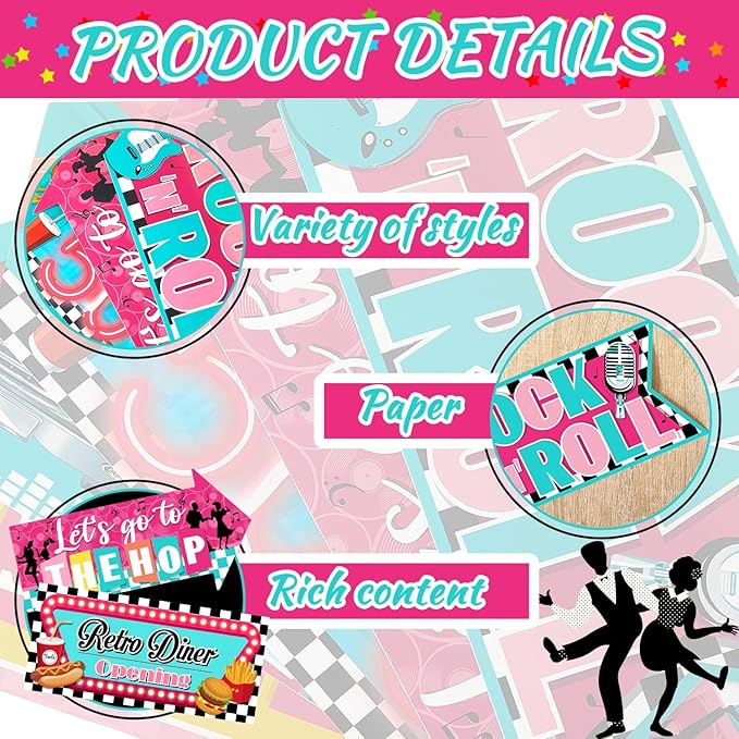 Gueevin 20 Pcs Party Supplies Decorations Home Sign Cutouts for Party Decorations Supplies (50s)