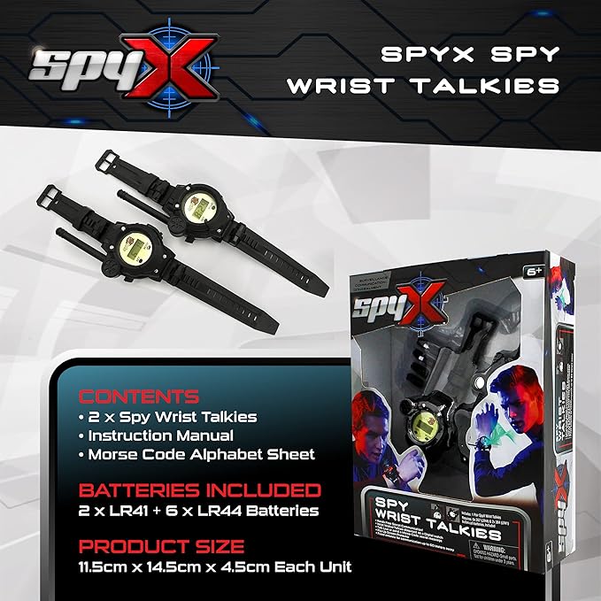 SpyX / Spy Wrist Talkies. 8-1 Multifunctional Walkie Talkies Toy Spy Watch for Kids. Hands-Free Two-Way Radio Spy Gadget Watch for Junior Secret Agent / Ninja Spy. 2-Pack