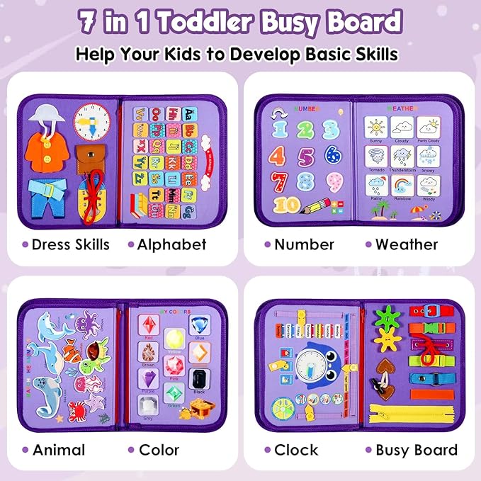 Winblo Toddler Busy Board - Montessori Toys for Toddler Girl Birthday Gift - Educational Learning Sensory Busy Book for Toddlers, Activities Books for Toddlers, Travel Toys for Airplane Car
