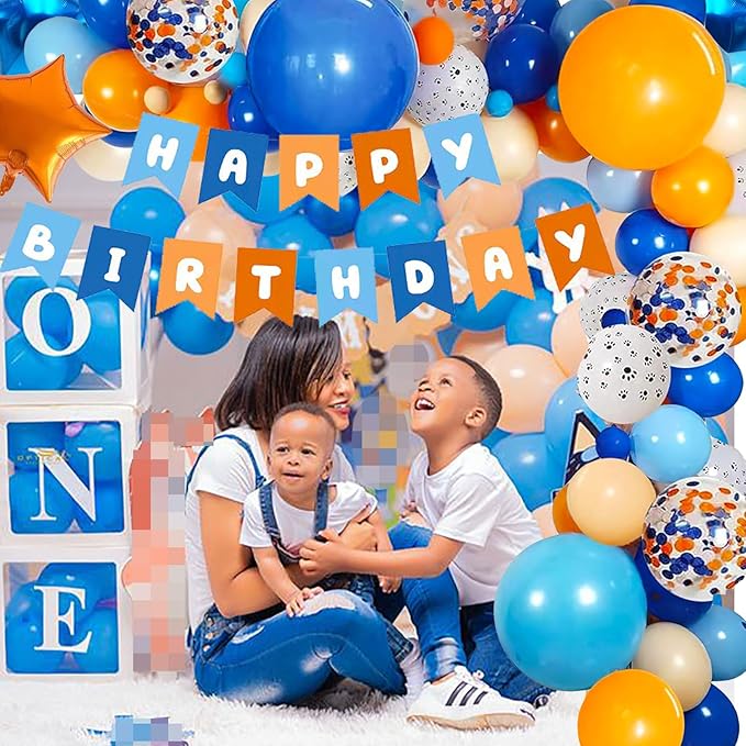 Blue & Orange Birthday Party Decorations - Arch Garland, Banner, Dog Party Supplies for Girls & Boys