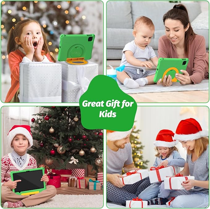 Kids Tablet 11 Inch, Android Tablet with 2 Years Protection, 12GB+128GB, 8000mAh, with EVA Case, Parental Control, Pre-installed Educational APP, WiFi 6, Dual Camera, Quad Speakers, Green