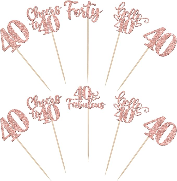 15PCS Happy 40th Birthday Centerpiece Sticks Forty Hello 40 Cheers to 40 Table Flower Centerpieces Sticks 40 Fabulous Floral Decorations for Happy 40th Birthday Party Centerpieces Supplies Rose Gold