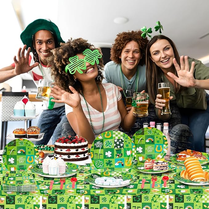 180Pcs St Patricks Day Party Supplies Paper Plates and Napkins Serve 60 Disposable Tableware Set for Birthday Party Decorations Game Day Family Holiday Sports Events