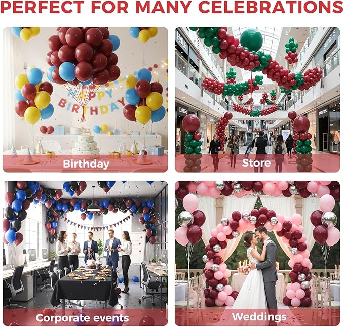 LovesTown 110PCS Burgundy Balloons, Burgundy Latex Balloon for Birthday Baby Shower Graduation Engagement Anniversary Wedding Party Supplies Garland Arch Decoration,12 Inches