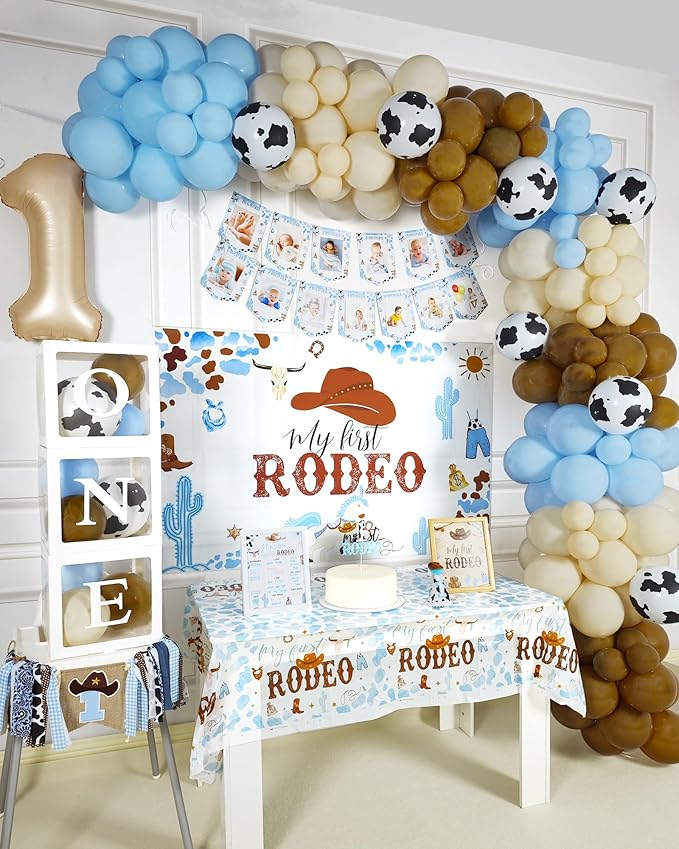 Cowboy 1st Birthday Party Decorations, My First Rodeo Party Supplies, Cowboy 1st Bday Balloon Arch Balloon Box Photo Banner Highchair Banner Crown