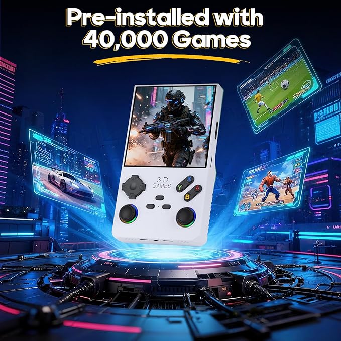 2025 New V40 Max Retro Handheld Game Console, 40000 Preloaded Games, 256GB Expandable Storage, 4 Inch IPS HD Screen, Portable Gaming Device with Long Battery Life (White)