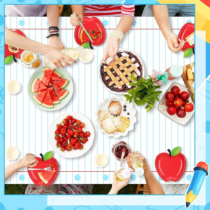 Oudain 4 Pcs Preschool Kindergarten Back to School Party Tablecloth First Day to School 54 x 108 Inch Large Disposable Rectangle Notebook Tablecloth Cover for Party Supplies Table Decorations