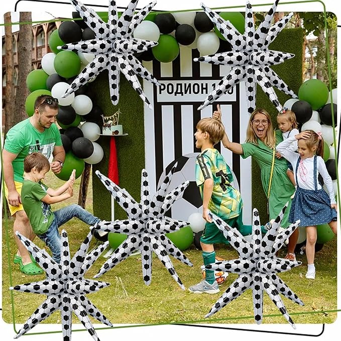 6 Pcs Silver Star Foil Balloons One-Piece 14-Pointed Star Balloon 4D Starburst Cone Mylar Balloon 22inch Christmas Birthday Wedding Wedding Anniversary Party Supplies (Soccer)