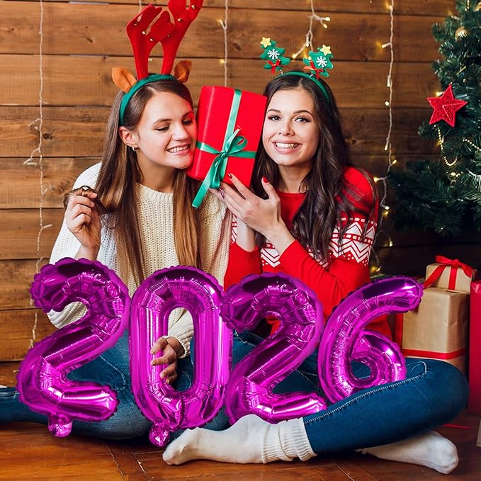 KALOR 16 Inch 2026 Hot Pink Foil Number Balloons, 2026 New Years Decorations for 2026 Happy New Year Eve and Graduations Party Supplies