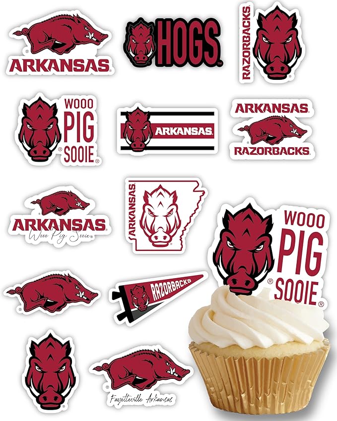 Arkansas Razorbacks Cupcake Topper Party Supplies for Football, Birthday, Graduation Party Decorations (24 Pieces) (Arkansas Razorbacks)