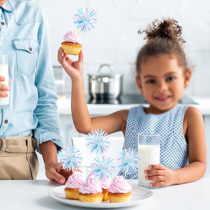 30 PCS Foil Firework Cupcake Toppers Sparkle Tinsel Cupcake Picks Happy Birthday Cake Toppers Drink Stirrers Cocktail Food Fruit Toothpicks for Baby Shower Wedding Party Decorations Supplies Blue