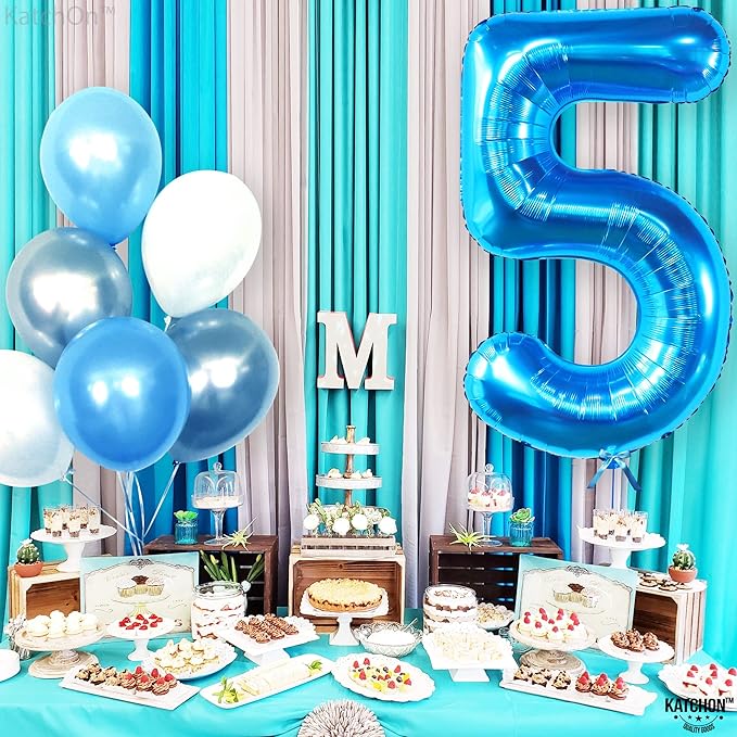 KatchOn, Giant Blue Five Balloon Number - 40 Inch | Number 5 Balloon, 5th Birthday Decorations for Boys | Blue 5 Shark number Balloons | 5 Year Old Balloon for Birthday party | Anniversary Supplies