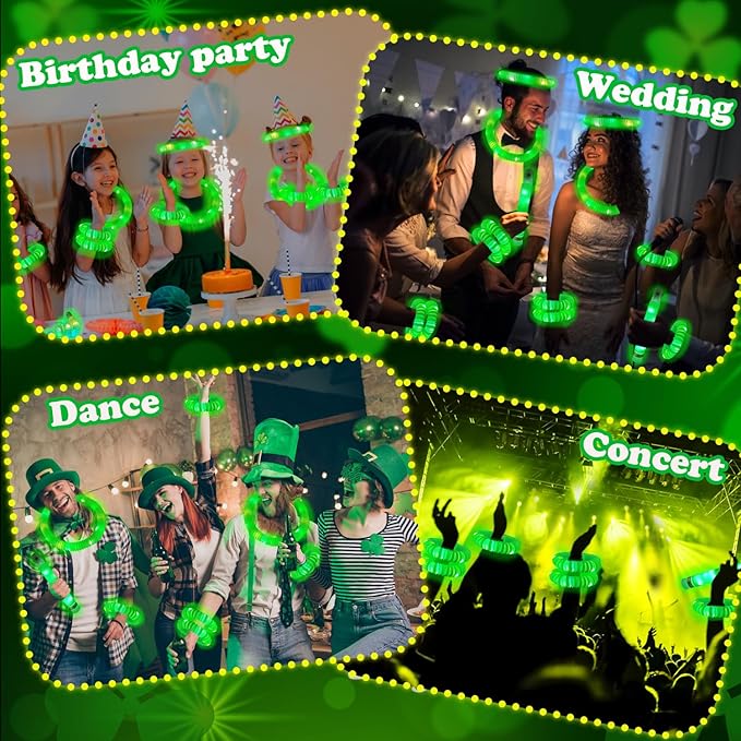 St Patricks Day Green Glow Sticks Party Favors Supplies for Kids 24PCS,Saint Patricks Light up Accessories Decorations Bracelets,Bulk Parade Throws St Patty's Non Candy Goodie Bag Stuffers Toys Gifts