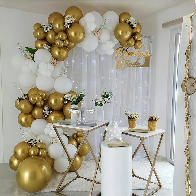 Metallic Gold Balloons Set, Pack of 35 12 Inch White Gold Confetti Latex Balloon, Gold and White Birthday Party Balloons for Women Girls Wedding Engagement Baby Bridal Shower Party Decorations