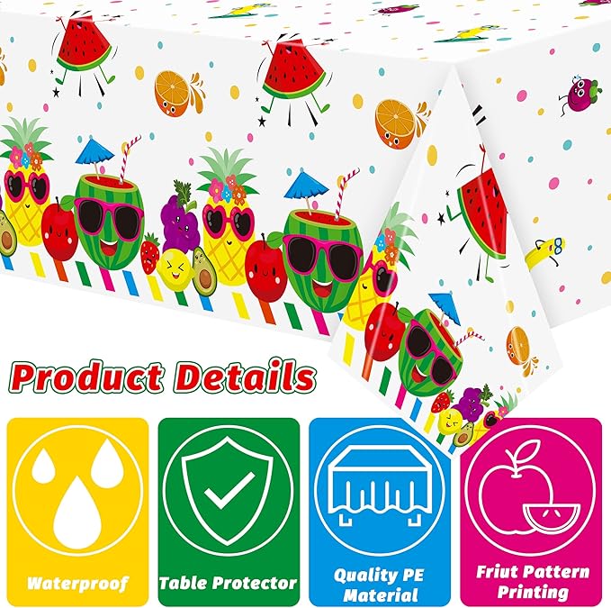 3 Packs Fruit Theme Table Cover Decorations Watermelon Pineapple Disposable Plastic Tablecloths for Kids Birthday Baby Shower Summer Fruit Hawaii Party Decorations Supplies, 54x108 inch