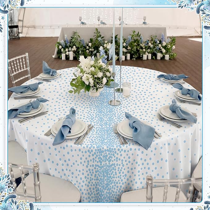 VitalCozy Round Dot Tablecloth 84 Inch Plastic Table Cover Polka Dot Confetti Tablecloths for Easter 2026 Graduation Prom Wedding Birthday Spring Party Supplies(White and Light Blue,3 Pcs)