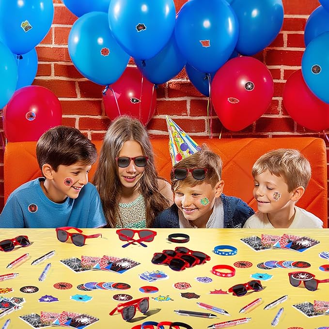 Vanblue 110Pcs Spider Party Favors Birthday Decorations Hero Theme Party Supplies,Spider Web Glasses,Gift Bags,Classroom Rewards Goodie Bag Stuffers,Piñata Fillers for Boys Movie Fans