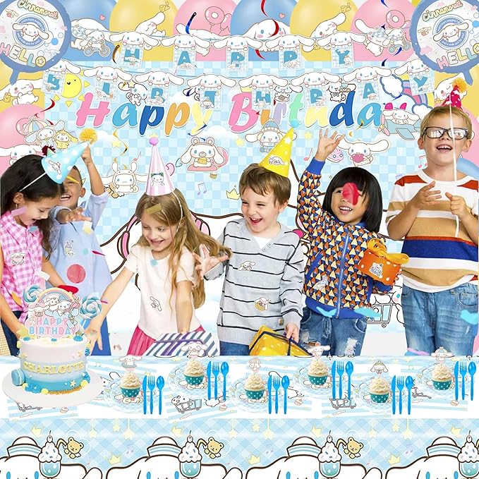 Birthday Decorations, cute Party Supplies Include Happy Birthday Banner, Hanging Swirls, Backdrop, Tablecloth, Tableware Set, Stickers,Cake Toppers, Balloons