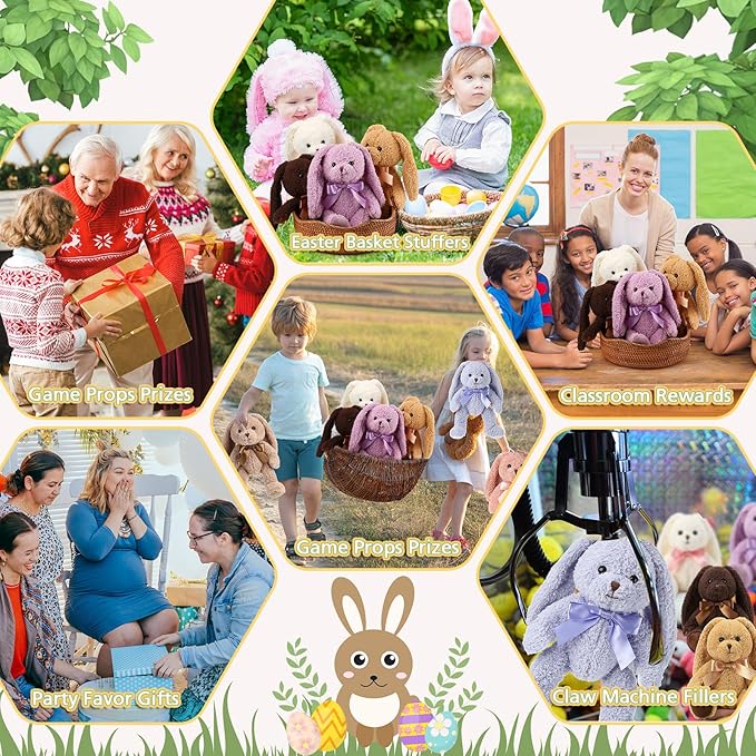 Civaner 7 Pcs Stuffed Animals Bulk 12.5 Inch Cute Soft Animal Plush Toys for Kids Birthday Gifts Baby Shower Party Decorations(Bright Color,Bunny)