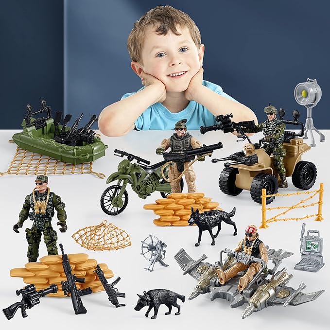 Mr.River US Army Men Action Figures Play Set, Toy Soldiers with Military Weapons Accessories for Kids Boys