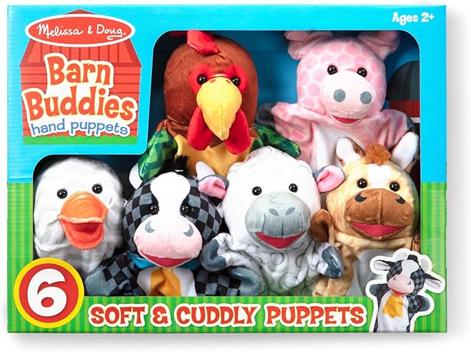 Melissa & Doug Barn Buddies Hand Puppets, Set of 6 (Cow, Sheep, Horse, Duck, Chicken, Pig)