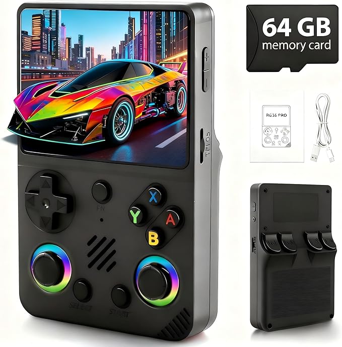 RG36PRO Handheld Game Console - 3.5-Inch Screen, Support 30000+Classic Games, 64G TF Card, Open Source System, 3000mAh Battery, Portable Console for Travel, Gift for Adult or Partner-Black