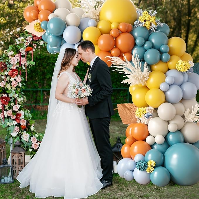 Retro Blue Mustard Yellow Balloon Arch Kit, Here Comes Balloon Garland with Slate Blue Yellow Retro Orange Birthday Party Balloon for Sunshine Baby Shower Birthday Bridal Wedding Party Decoration