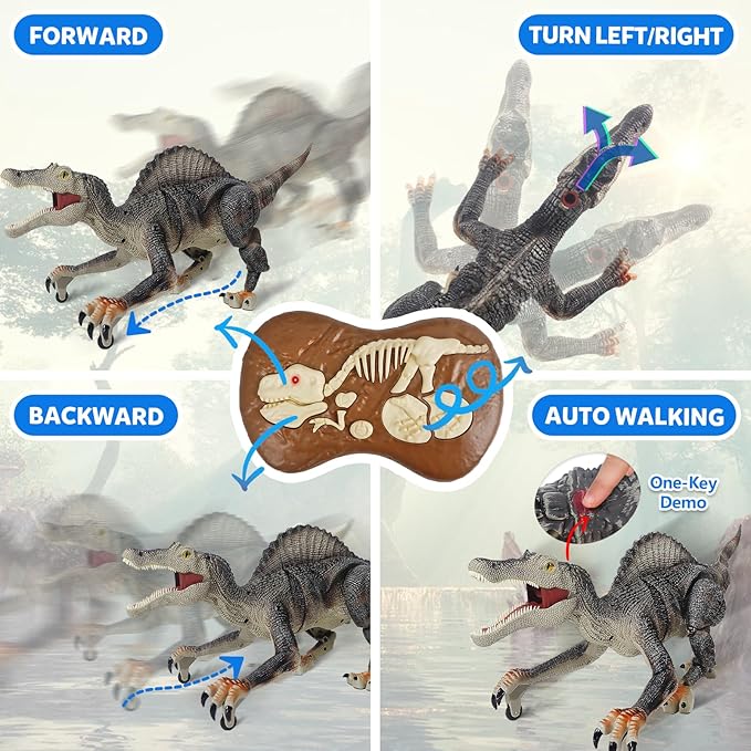 TALGIC- Remote Control Dinosaur Robot - Realistic Walking, Roaring, and Spraying Spinosaurus Toys - Light up and Shaking Head and Tail Robot Dinosaur for Kids Ages 3+
