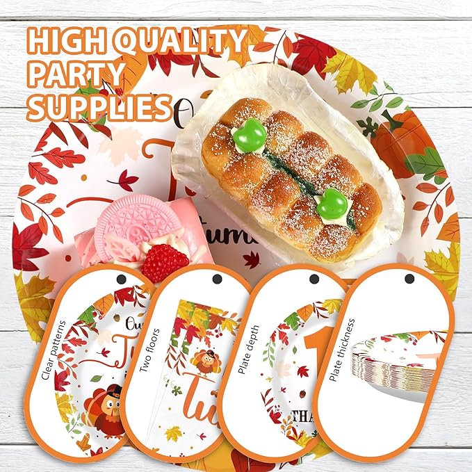 Grencian 96Pcs Thanksgiving 1st Birthday Decorations Our Little Turkey Is Turning One Plates and Napkins Fall 1st Birthday Tableware Set for Thanksgiving Turkey-Themed Baby Shower Party Supplies