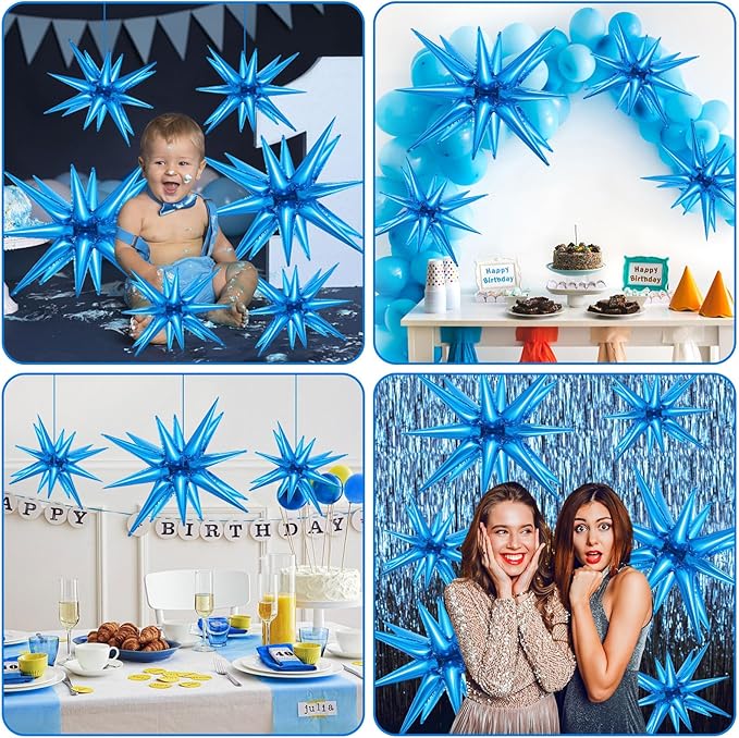 10 Pcs Blue Star Balloons Explosion Starburst Balloons Foil Cone Balloon Magic for Birthday Wedding Anniversary Party Backdrops Decorations Supplies, 6 Pcs 22Inches and 4 Pcs 27Inches