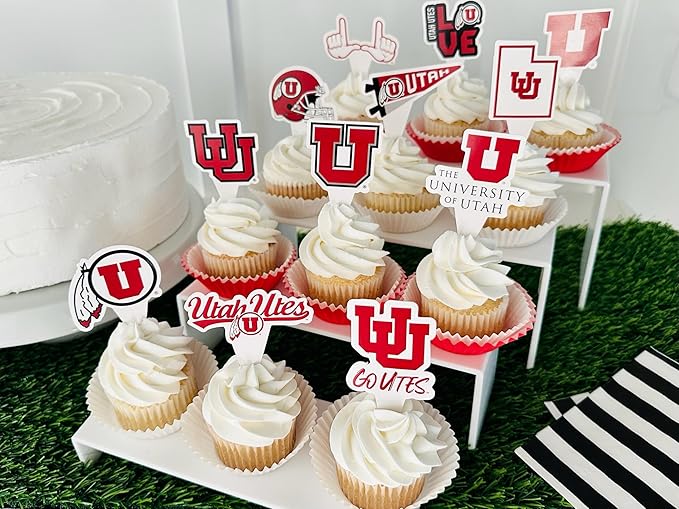 University of Utah Cupcake Topper Party Supplies for UofU Football, Birthday, Graduation Party Decorations (24 Pieces) (Utah Utes)