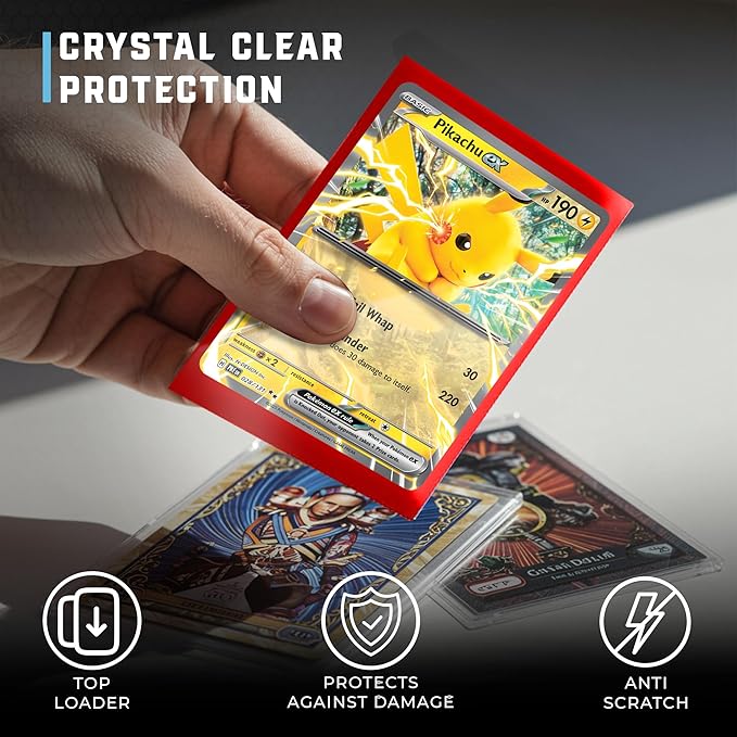 Premium Clear Card Sleeves, 100ct – Standard Size Penny Sleeves for Pokémon, Sports Cards, Baseball, Football, and Collectible Trading Cards – Acid-Free, PVC-Free, Durable Protection, Red