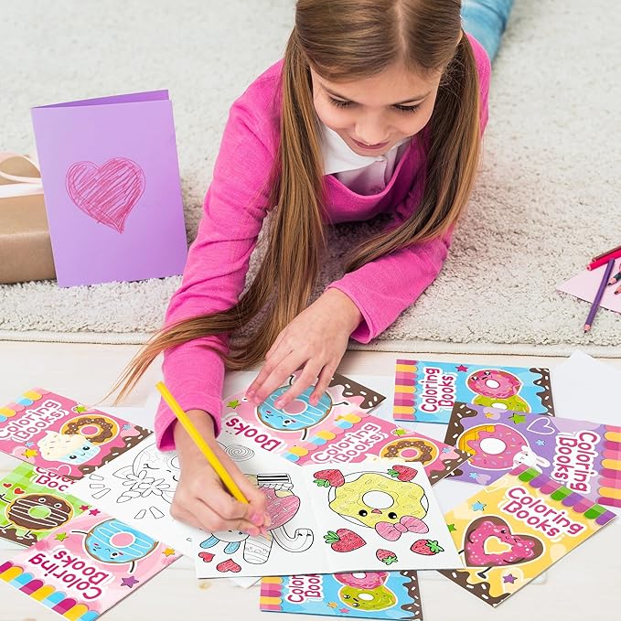 24Pcs Donut Coloring Books for Kids Bulk Cute Mini Coloring Booklet DIY Art Drawing Book with Dessert Doughnut for Toddlers Birthday School Party Favors Goodie Bag Filler
