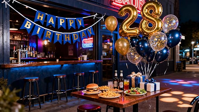 28th Birthday Decoration for Men, Navy Blue Gold 28th Party Balloons Supplies, 28th Happy Birthday Banner Number 28 Foil Metallic Confetti Balloons for Men Him Women Her 28th Birthday Party(28th)