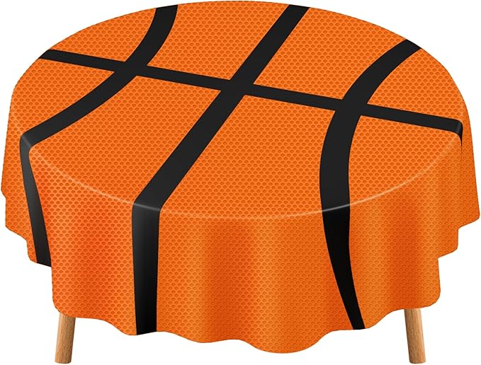 1 Pack Round Basketball Tablecloth 84 Inch Plastic Basketball Party Decorations Disposable Table Cloth Washable Disposable Circle Table Cover for Birthday Party Supplies Decoration