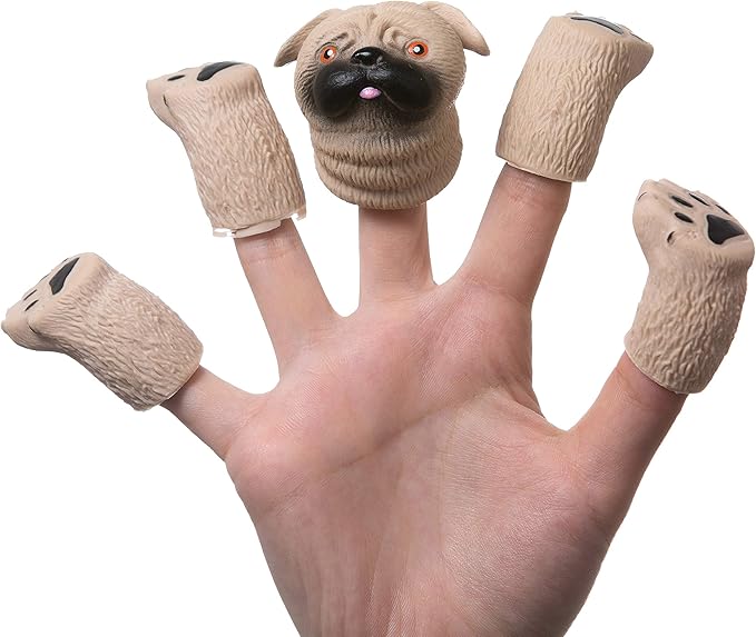 AQKILO Pug Finger Puppet Set, Animals Puppet Show Theater Props, Novelty Toys Weird Stuff Gifts