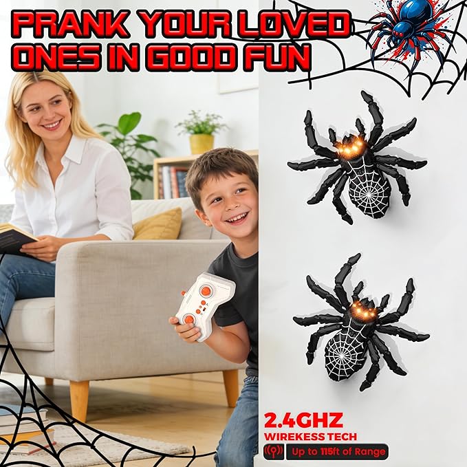 Wall Climbing Remote Control Spider Robot Toys, Climbs Walls&Ceilings|360°Stunts, 2.4GHz Remote|Gifts for Kids 3-12 Year Olds|Spider-Themed Prank Toy, STEM Educational Tech Toy for Indoor&Outdoor Play