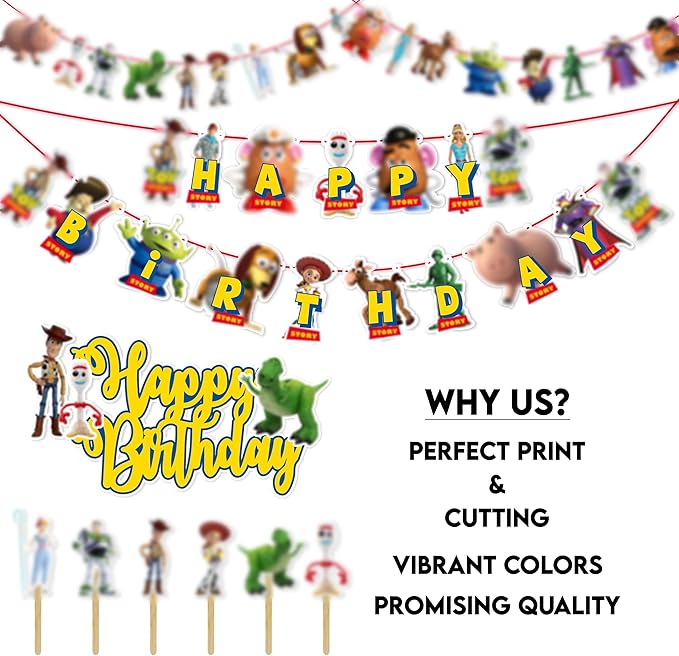 "Toy Stry Theme Birthday Party Supplies – Cartoon Character Decorations Inspired by Woody & Friends – Perfect for Birthday Parties, School Events, Family Gatherings, and Movie-Themed Celebrations"