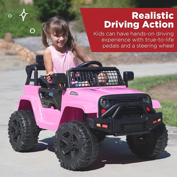 Best Choice Products 12V Kids Electric Vehicle Toy Ride On Car with Parent Remote Control for Toddlers, Seat Harness, 61 lbs Weight Capacity, Locking Doors, Spring Suspension, Bluetooth - Pink