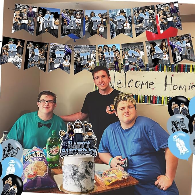 Homies Birthday Party Decoration Set - Theme Banner, Cake Topper, Latex Balloons for Fans Party Supplies, Blue